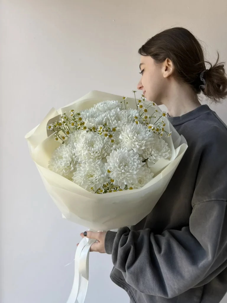 Дуобукет с хризантемой Алтай и Танацетумом